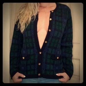 Talbots Wool Tartan Cardigan